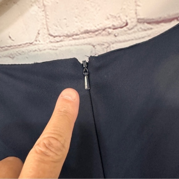 Adrianna Papell women’s navy blue formal gown maxi dress size 12 ribbed lace - Picture 5 of 16